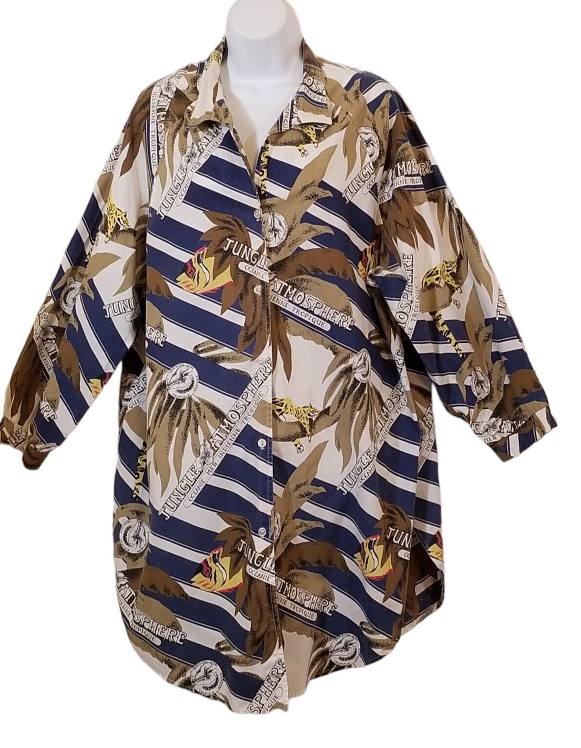 Peggy Lou California Blouse Women’s 42 (2X) Vintage Made USA Jungle Button Up