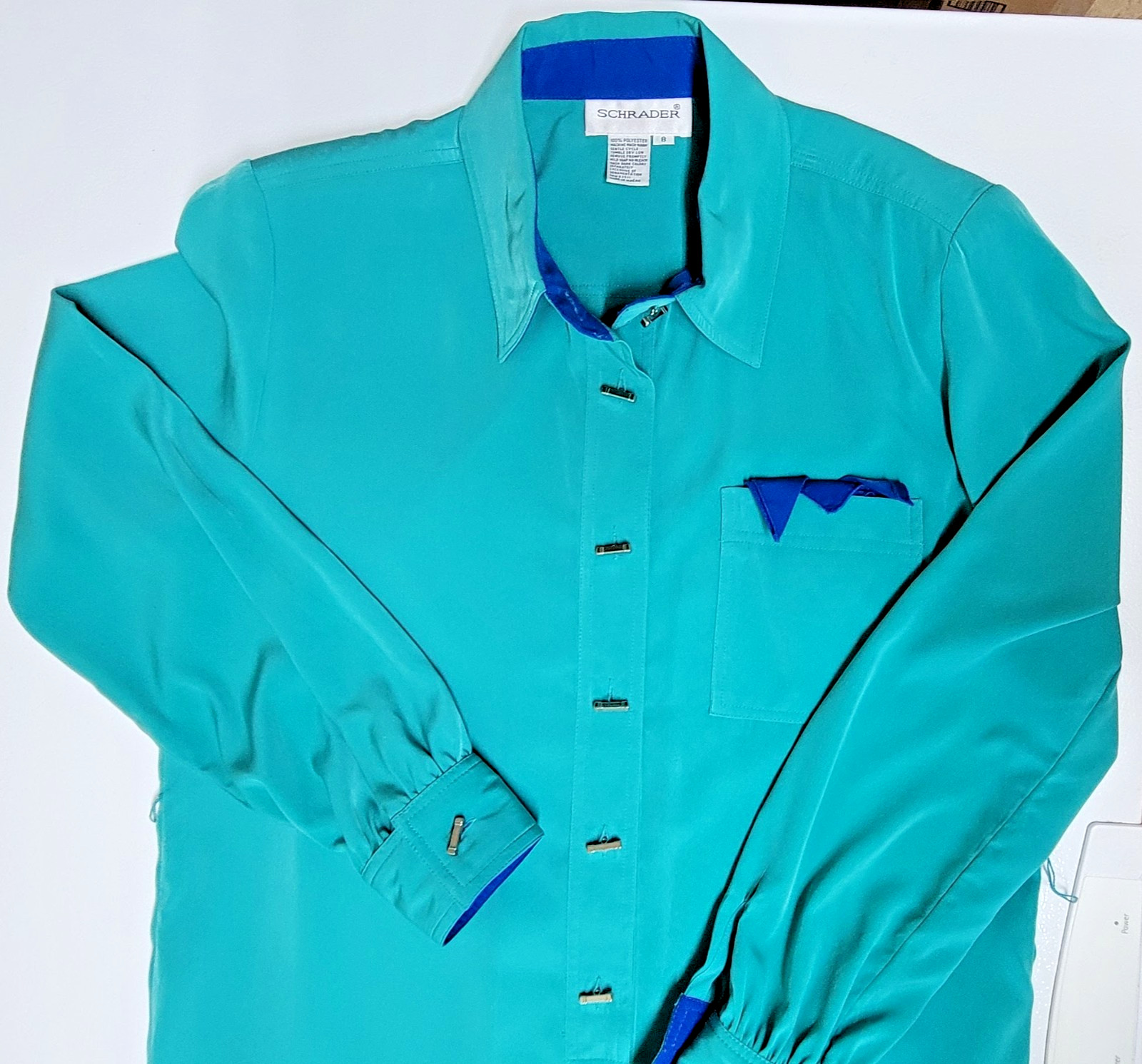 Vtg SCHRADER Shirt DRESS Sz 8 Emerald Green Long Sleeve Pockets Belt Half Button