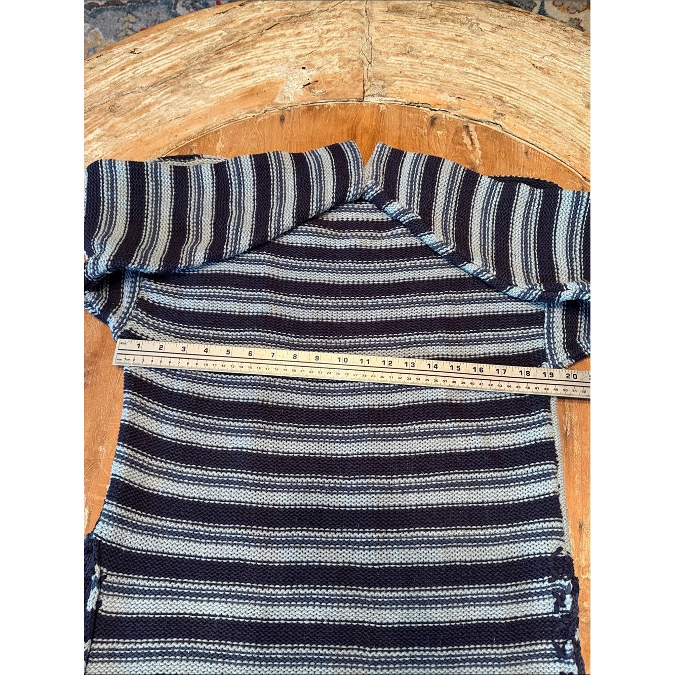 Vintage Blue Patchwork Stripe Sweater Made in Hong Kong Coastal Cottagecore M