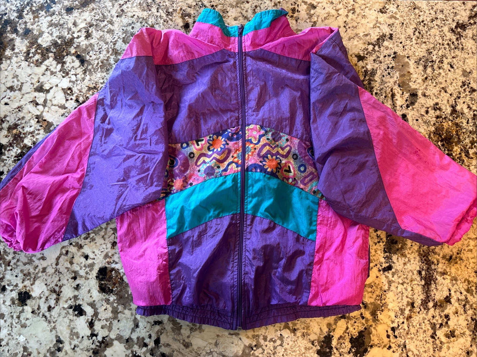 Small Vintage 90s Basic Formula Windbreaker Jacket Paisley Colorblock Retro