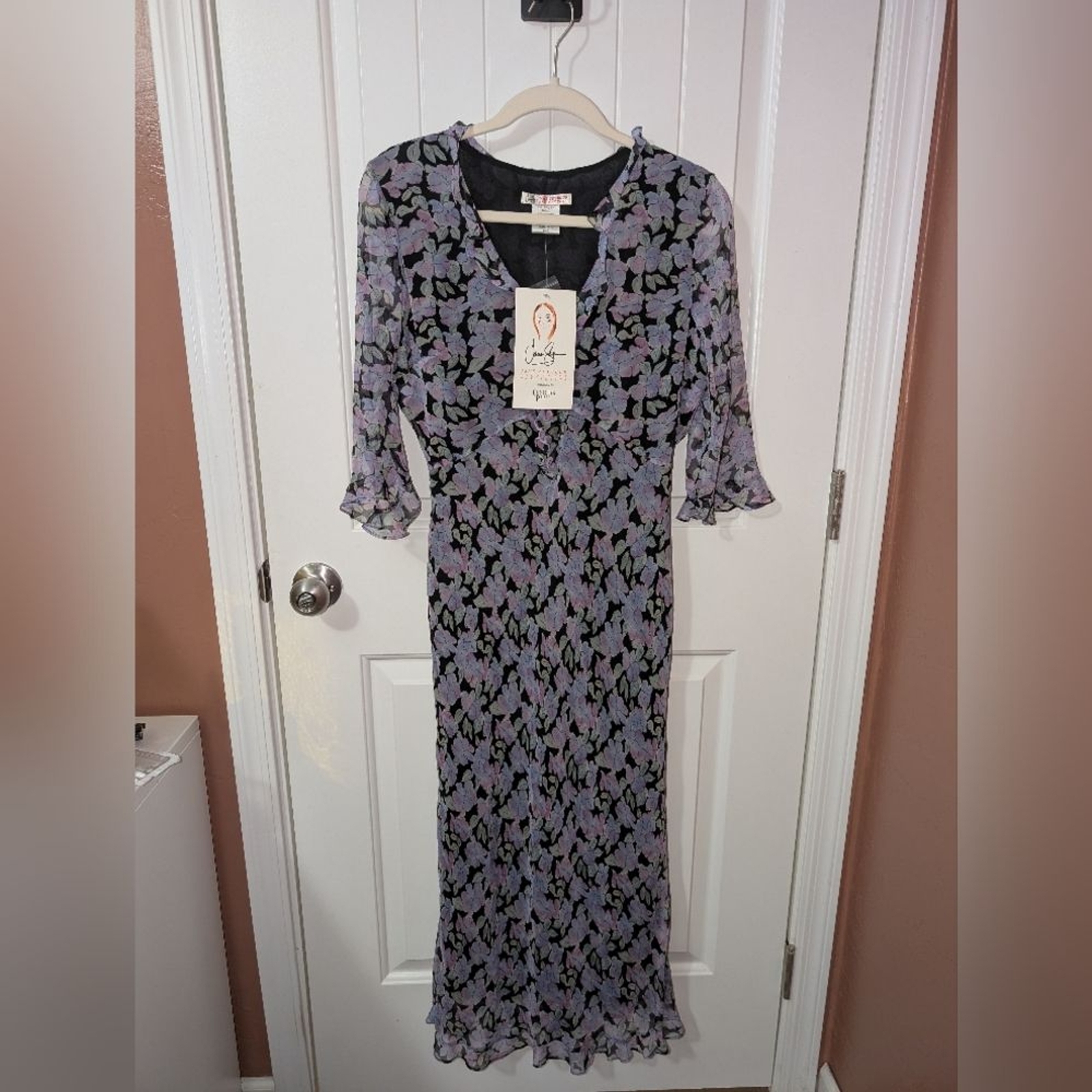 Vintage NWTS Jane Seymour Signature Floral Silk Dress W8(MS) Purple/Black