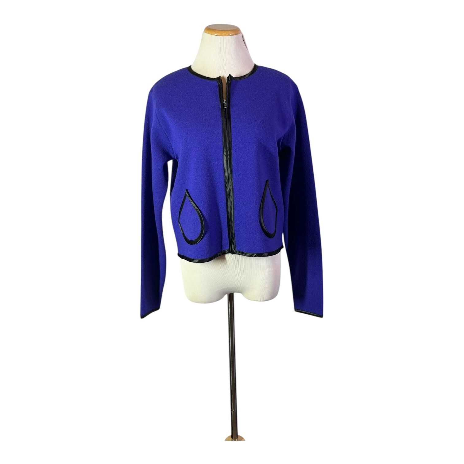 Vintage Doncaster Size M Violet Boiled Wool Jacket Full Zip Satin Trim