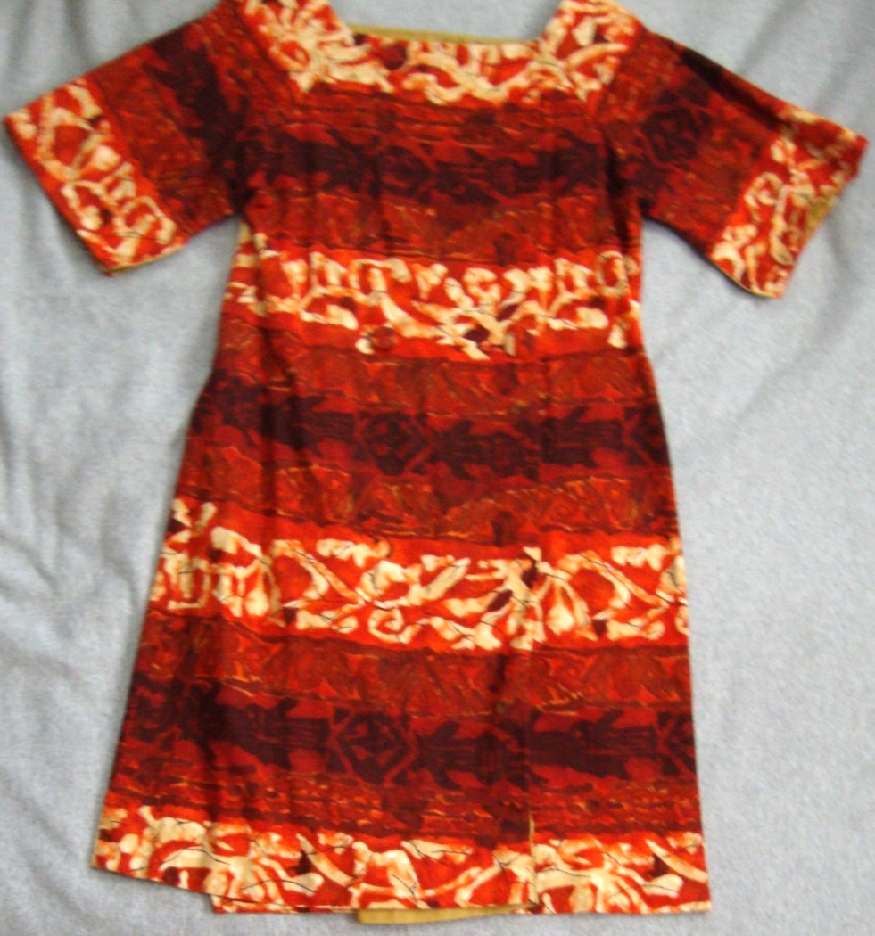 Kiyomi of Hawaii S Vintage 60s DRESS Orange Barkcloth Wraparound Shift Tiki