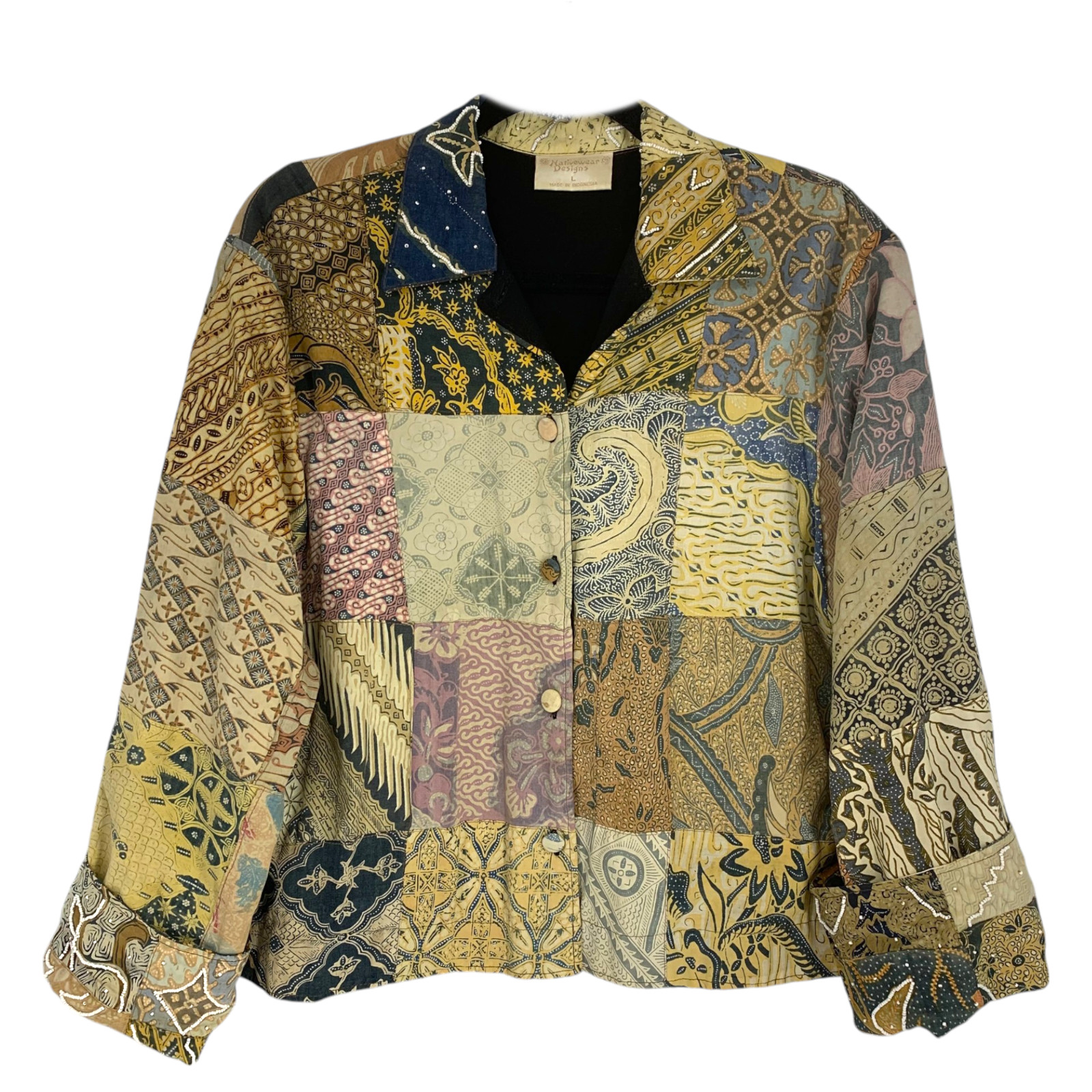 Vintage 1980’s Nativewear Designs Sz L Patchwork Bohemian Jacket Topper Lined