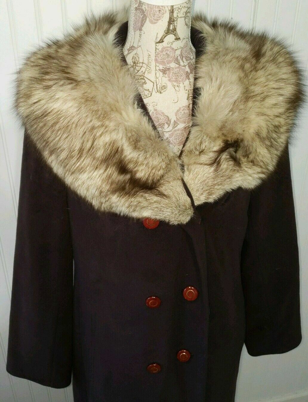 Vintage 1960’s Plum with Fox Fur Collar Winter Coat Soft Cashmere