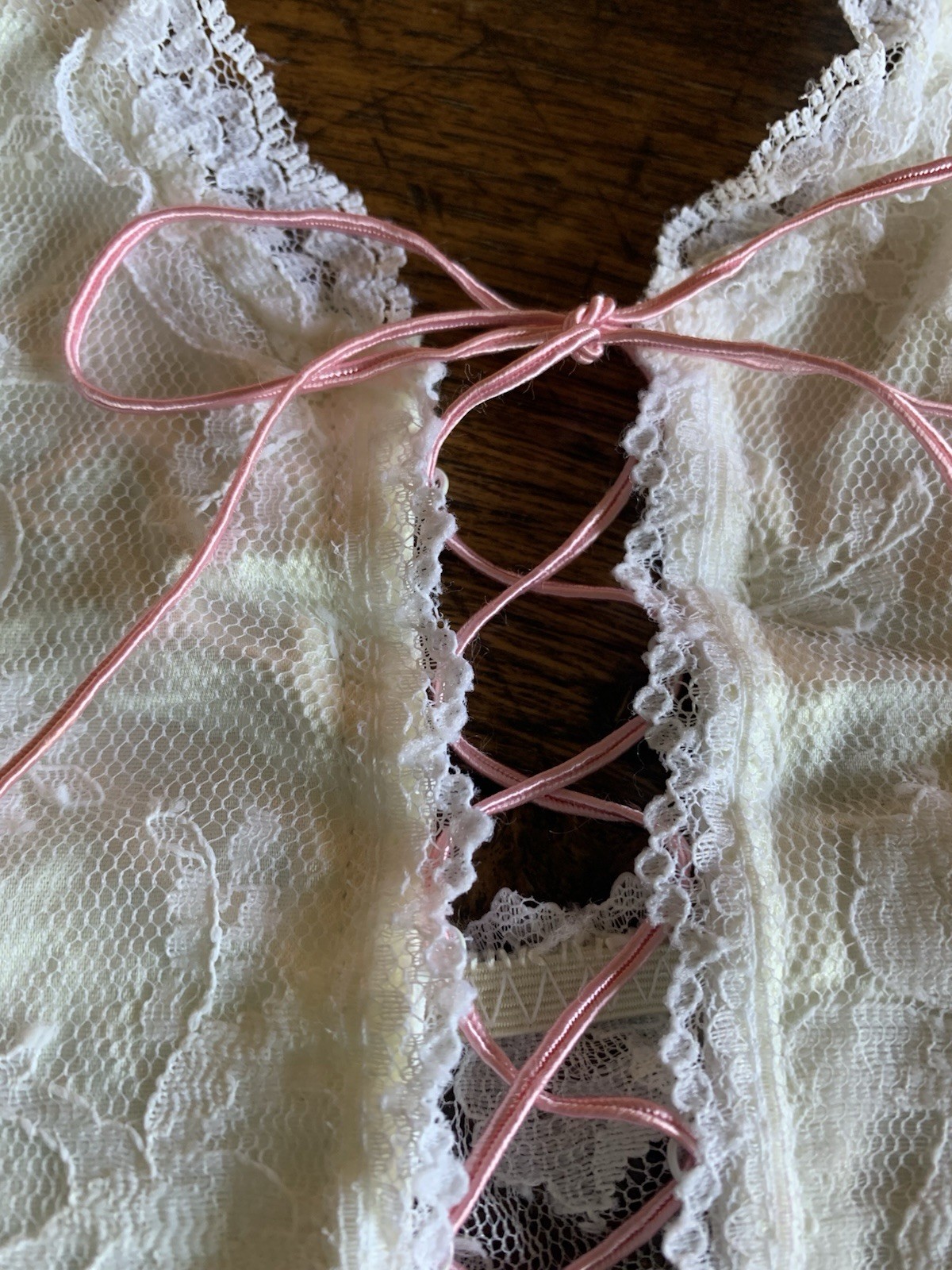 Vintage Emil Bole Corset Panties White Lace Rose Lingerie Lace Up Size Large