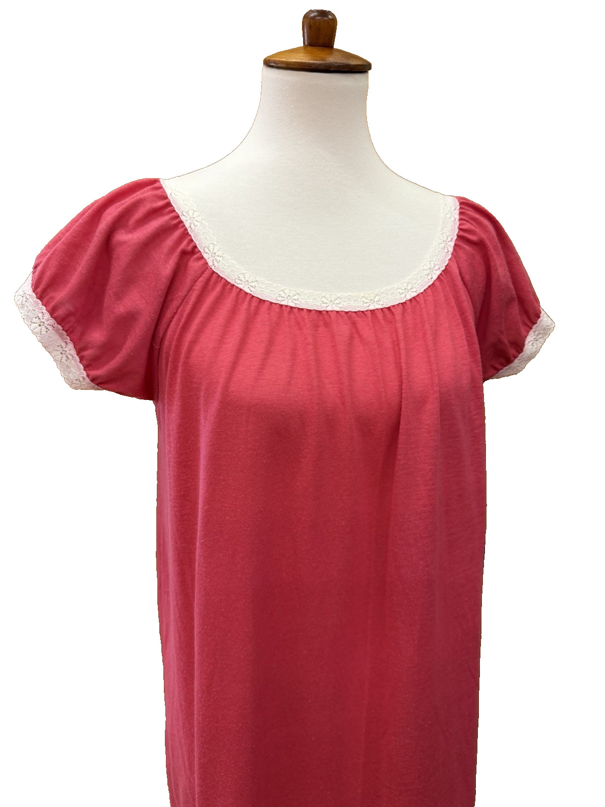 Vtg 1960s KATZ Womens Sz M Pink Lace Trim S/S Nightgown Pullover Lightweight