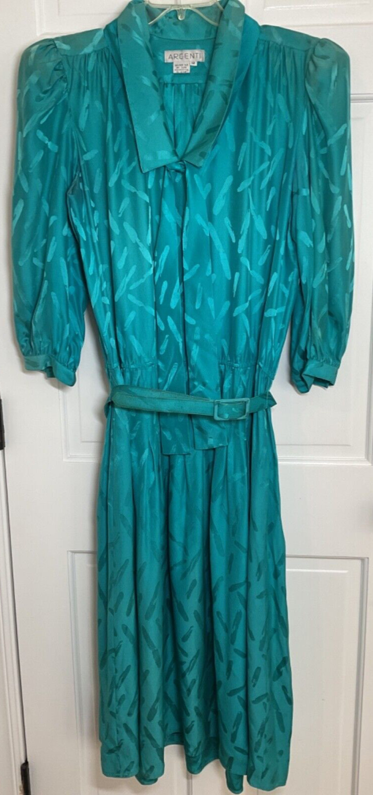 Vintage ARGENTI WOMENS Dress SIZE 12 TEAL SILK WITH BELT EUC