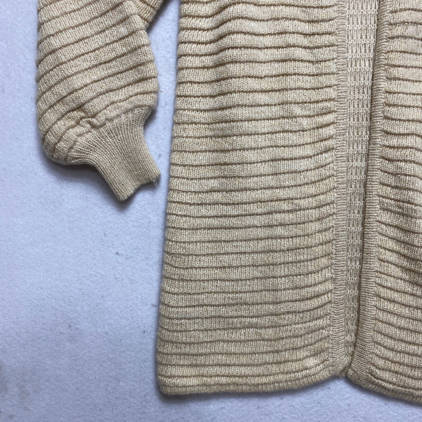 Vintage Bonnie Boerer Longline Cardigan Small Gold Metallic Silk Mohair Blend