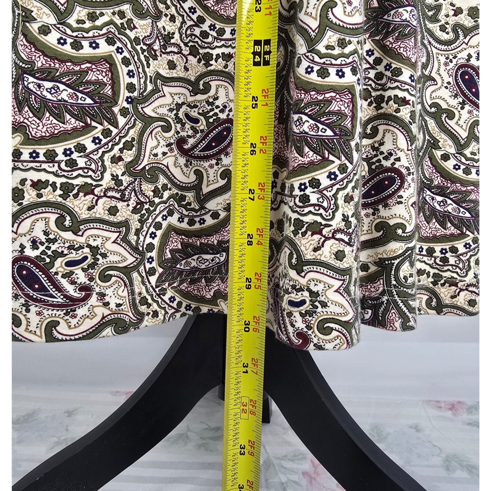 Vintage Van Heusen for Her Paisley Maxi Skirt Cotton Elastic Waist Green Large