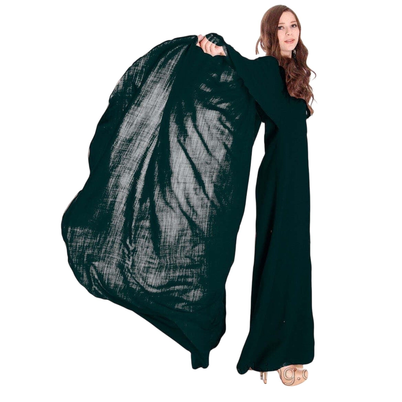 Vuokko VTG 70s Black Wool Voile Designer Gown w/ Full Circle Cape Dress Sz 38 S