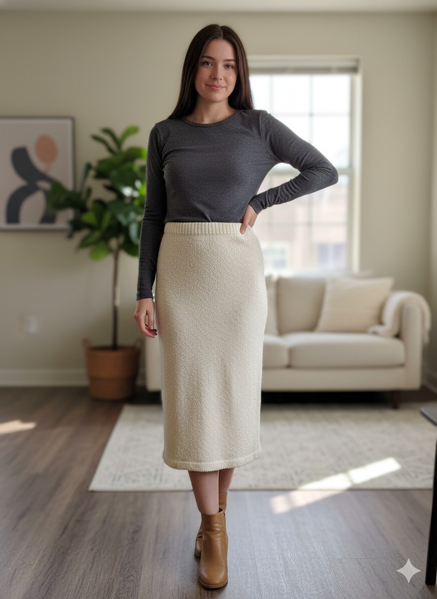 A’Milano Vintage Sweater Skirt White Womens Sz M Classic Chic Preppy Retro Twee