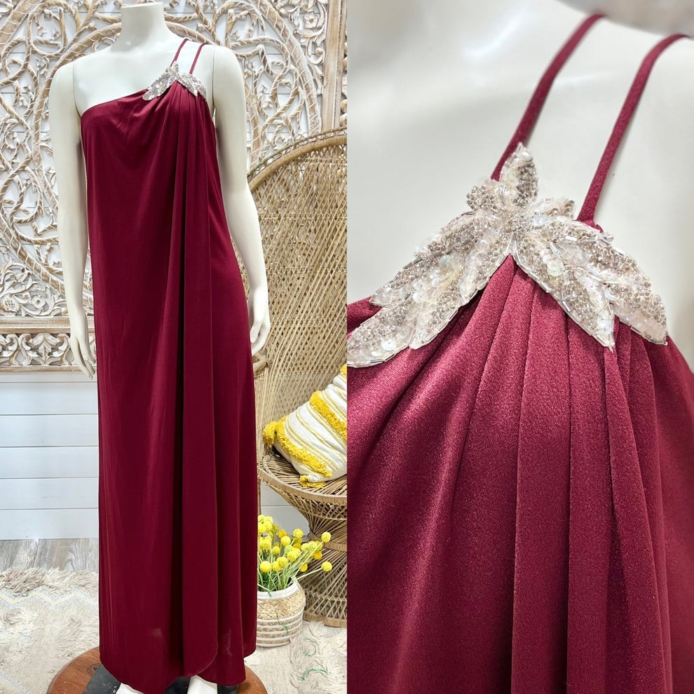 Vintage 70s Roberta Greek Goddess Slinky Evening Maxi Dress S