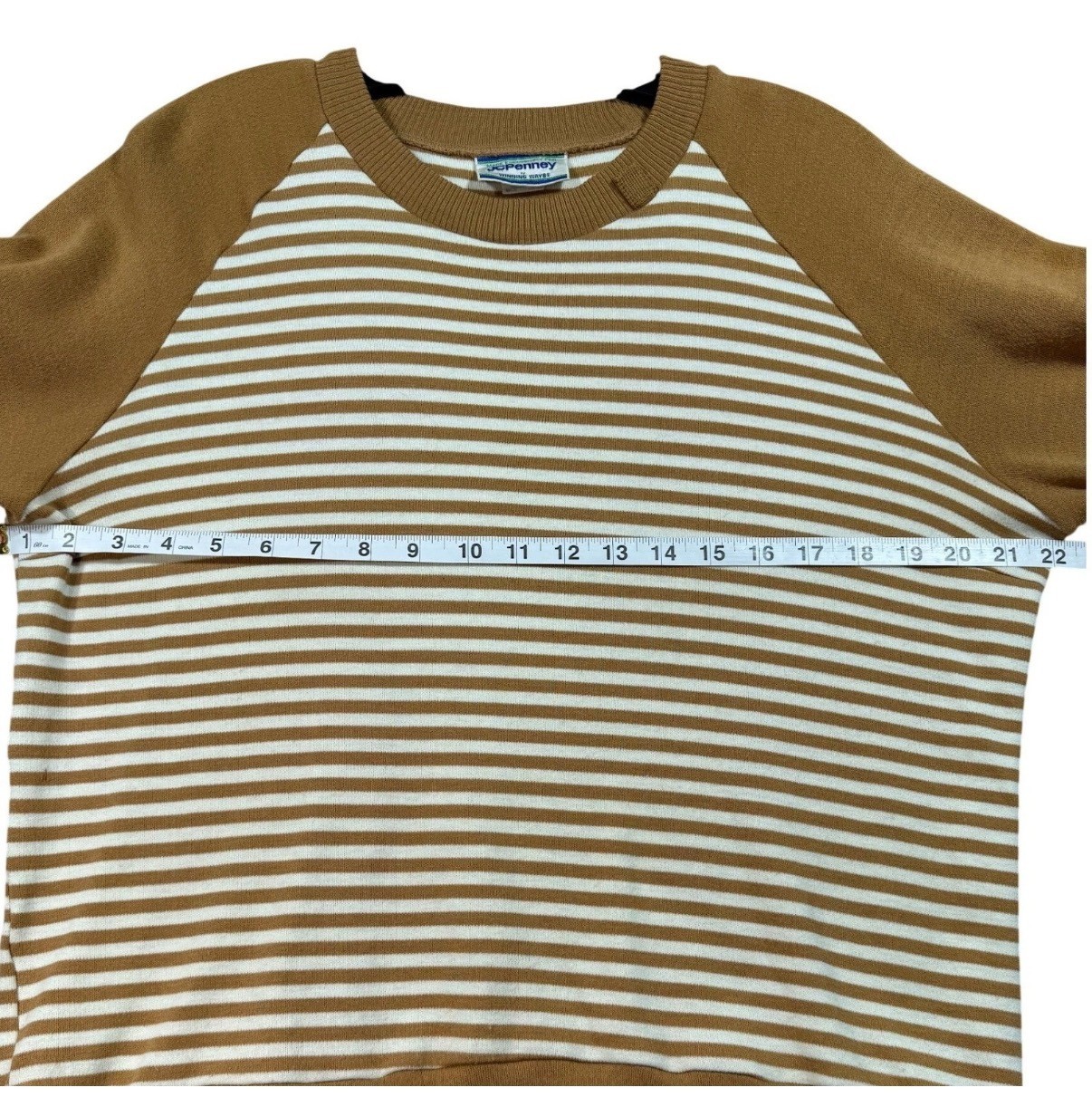 VTG JCPenney Striped Sweater Elbow Patch Brown White Preppy Japan L 70s 80s