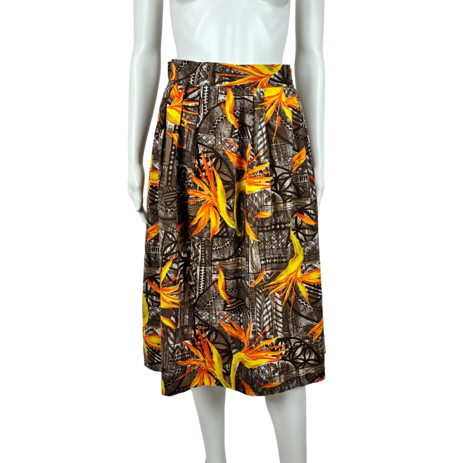Vintage 50s Hawaiian Skirt Women’s XS Bird Of Paradise Cotton Tiki Tropical