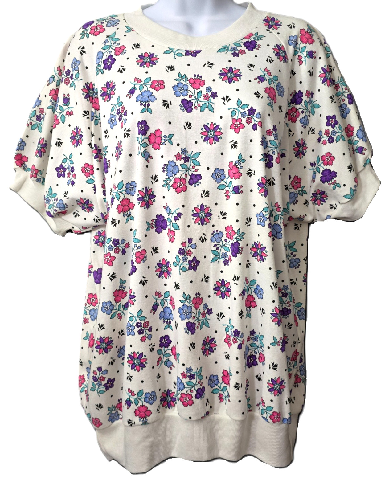 Vintage 90s Crew Neck Shirt 18W 18 Plus Short Sleeve Tee Floral Pink Blue NEW