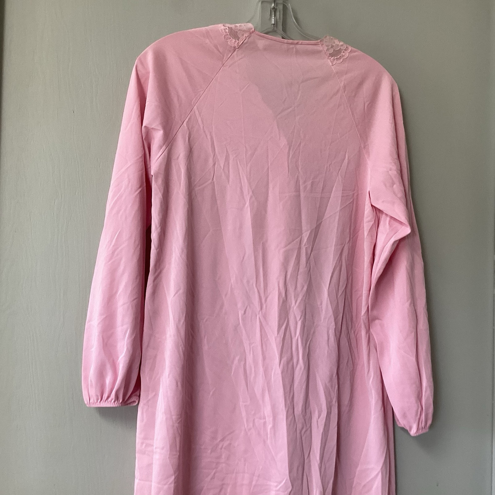 Vintage 70’s Pink Night Gown Ruffle Button Sissy Large Button Down Long Sleeve