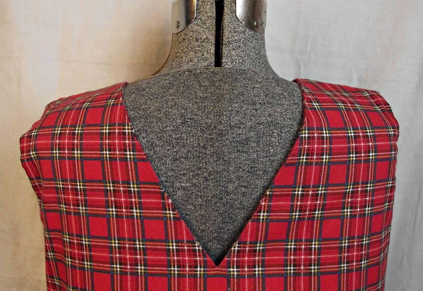COTTAGECORE Hand Made Womens Jumper Pinafore Dress Red Tartan Plaid Roses XL