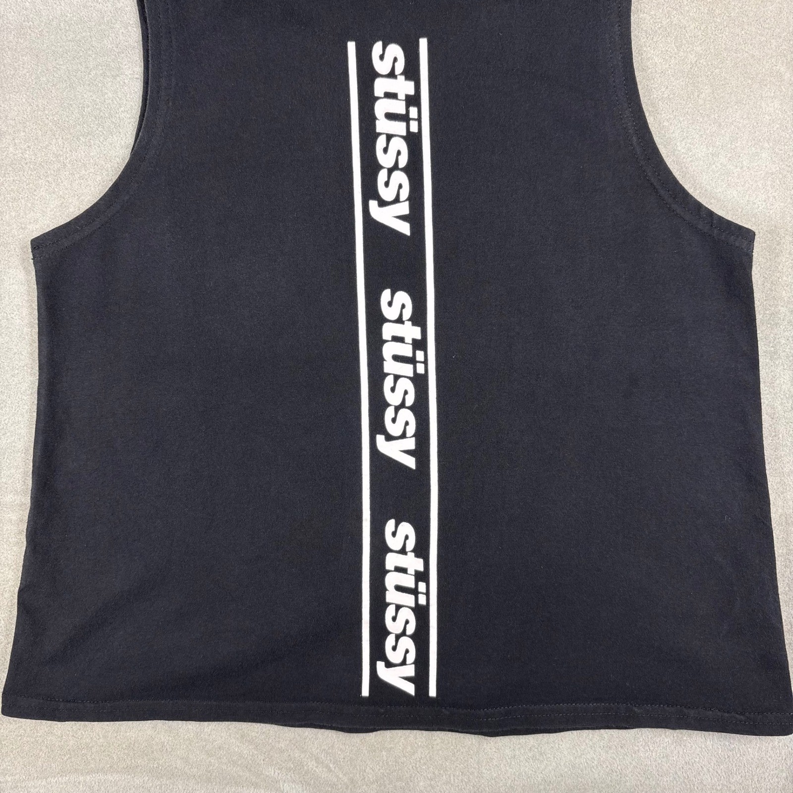 Vintage Stussy Women Black Mock Neck Sleeveless Logo Graphic Tank Top Small