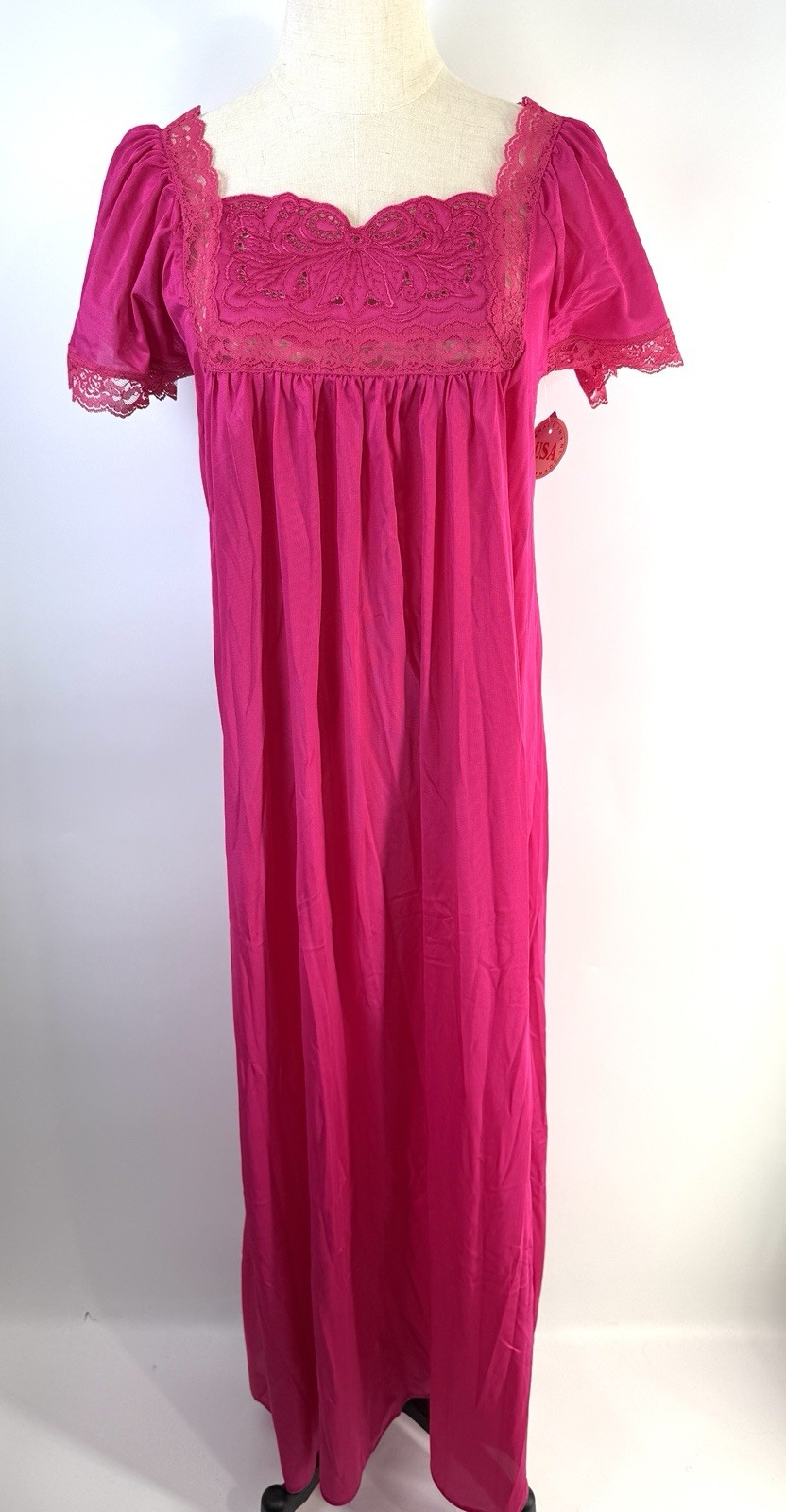 New Old Stock USA Pink Vintage Nylon Nightgown Rikki NY Medium Lingerie Pinup