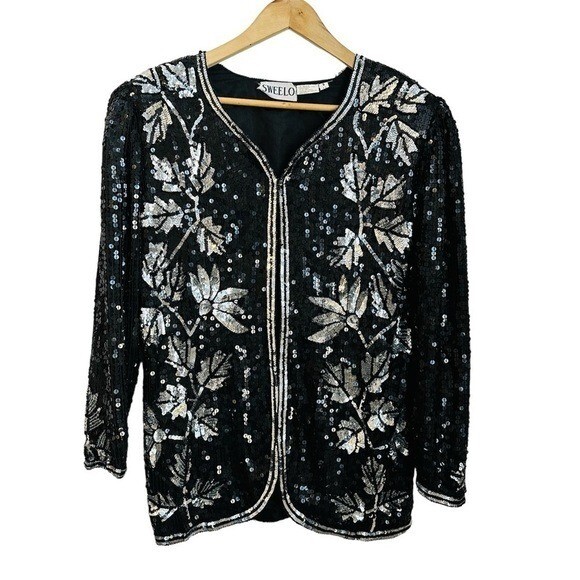 VTG 80’s Sweelo Black and Silver Sequins Blazer Women’s Size Small