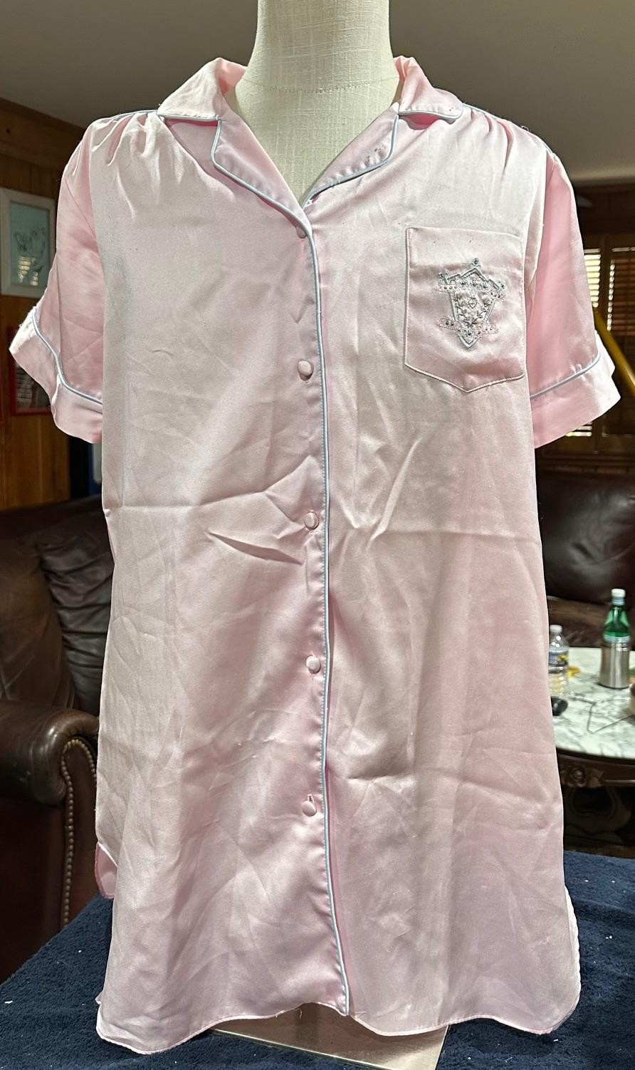 Vintage 1990’s Cotillion Pink Satin Night Sleep Button Shirt Soft Cozy Medium