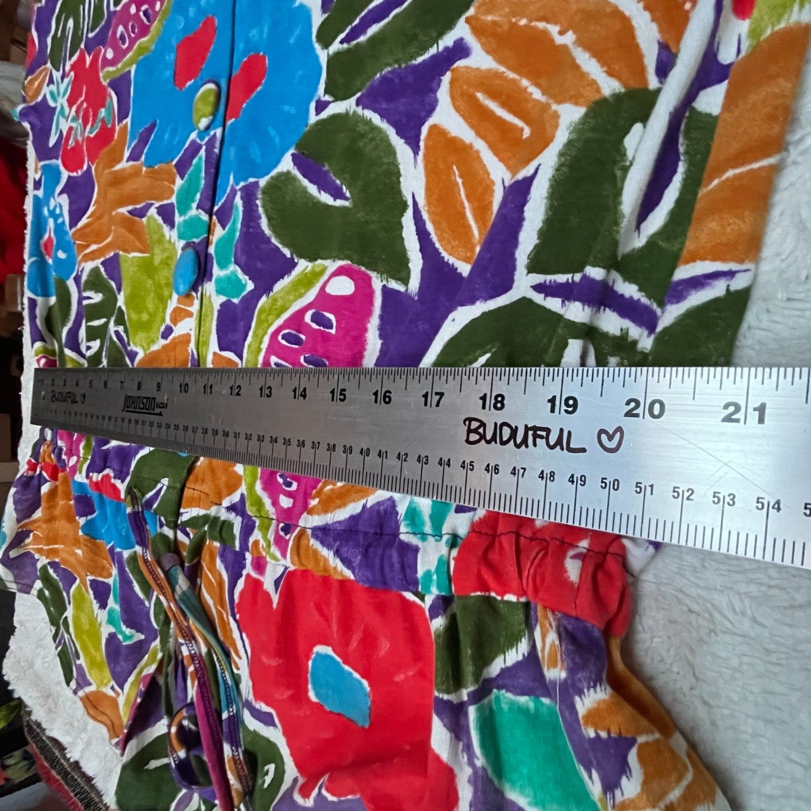 Vintage Tape Measure Women One Size Colorful Floral Print Shirt Drawstring Waist
