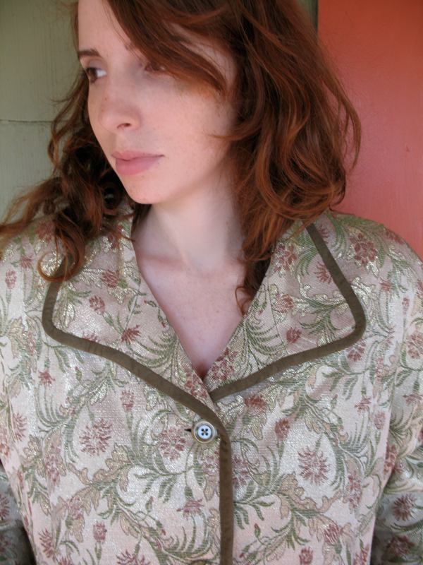 VTG 60s 70s Gino Rossi Gold Metallic Evening Cocktail Coat Floral Brocade XL 1X