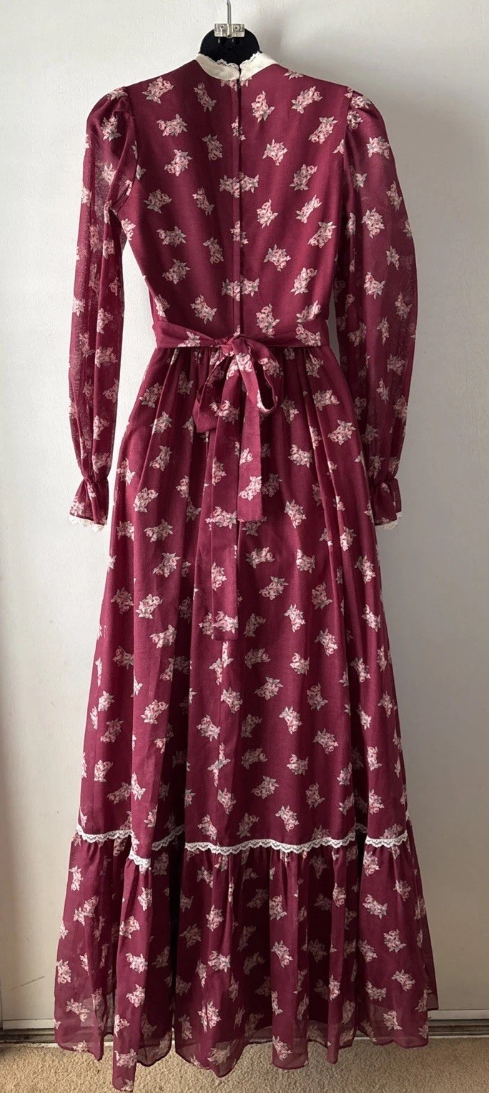 VTG Candi Jones California Prairie Dress High Neck Maxi Cottagecore Lace SZ 2/4