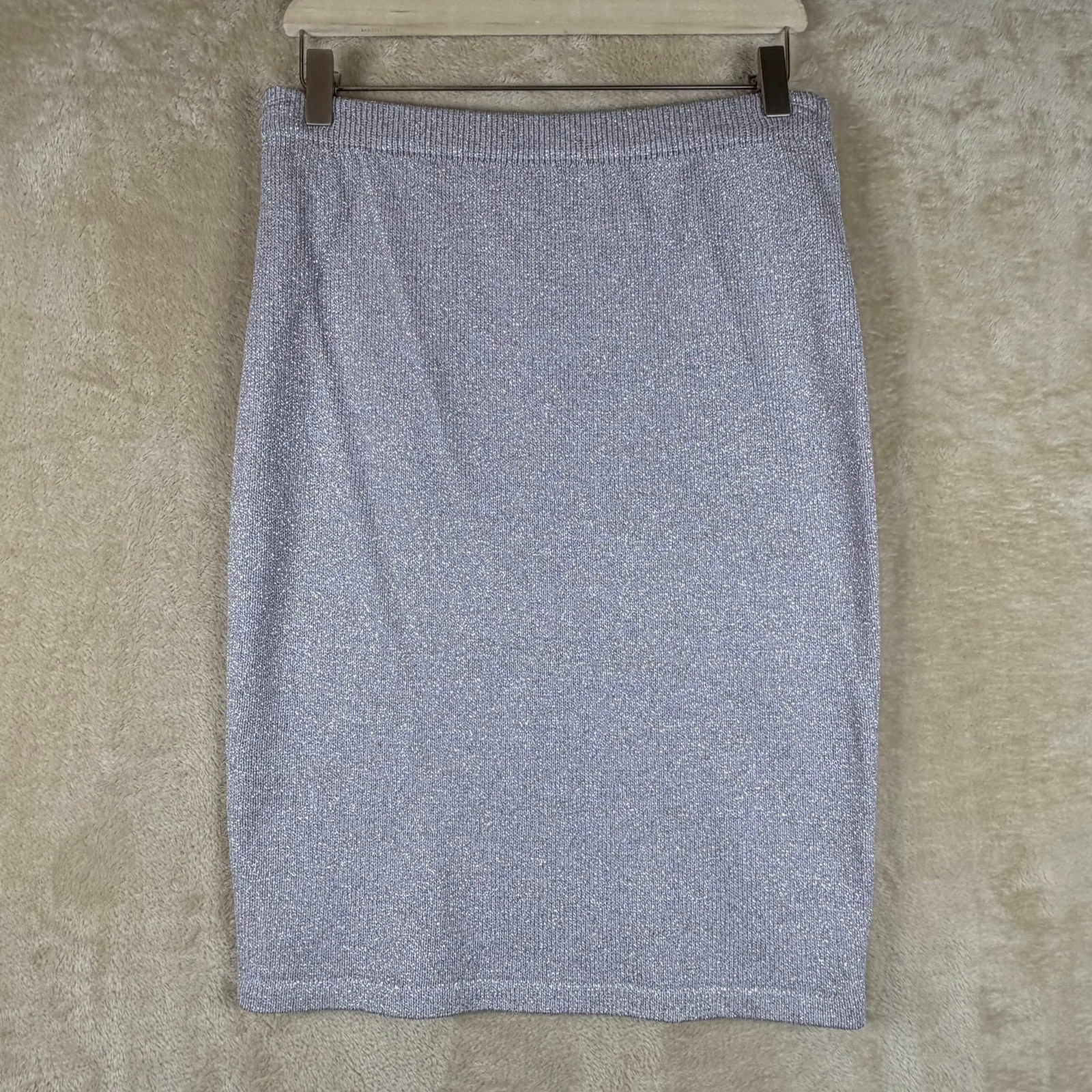 J.S.S. Vintage Women Metallic Knit Pant Suit Silver Wool Blend Rhinestone Petite