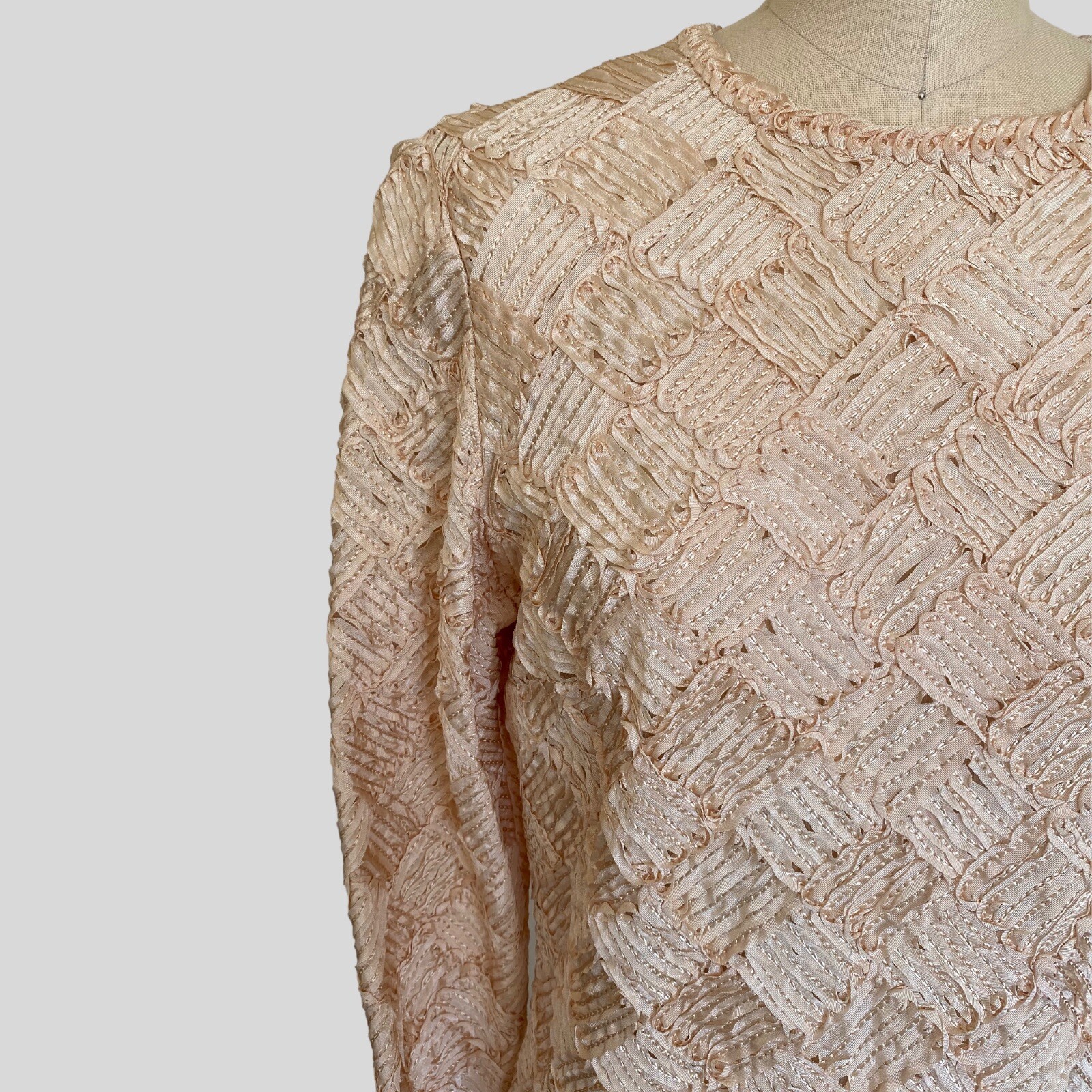 Vintage 60s Caledonia Sheath Dress Tan Nude Champagne Ribbon Wedding Evening