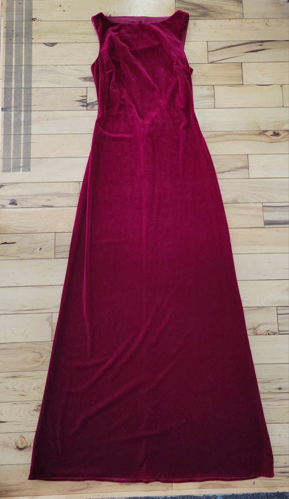Vintage Dark Red Velvet Maxi Dress Keyhole Boatneck 90s Y2K Size 6 READ