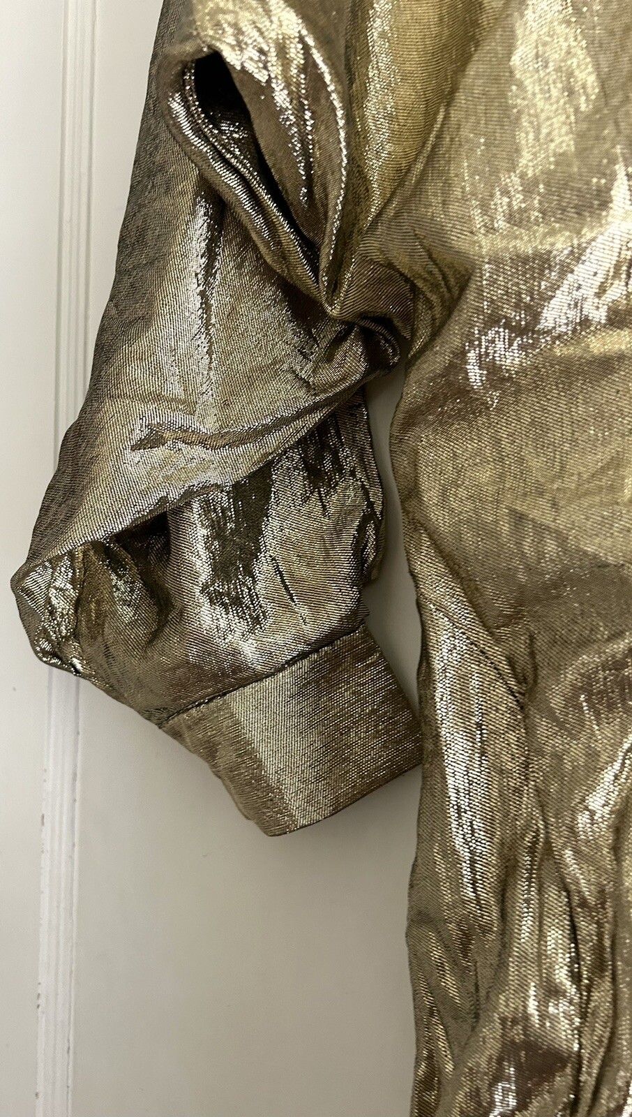 Vintage Norma Kamali OMO Gold Metallic Lamé Gown Dress Size XS S