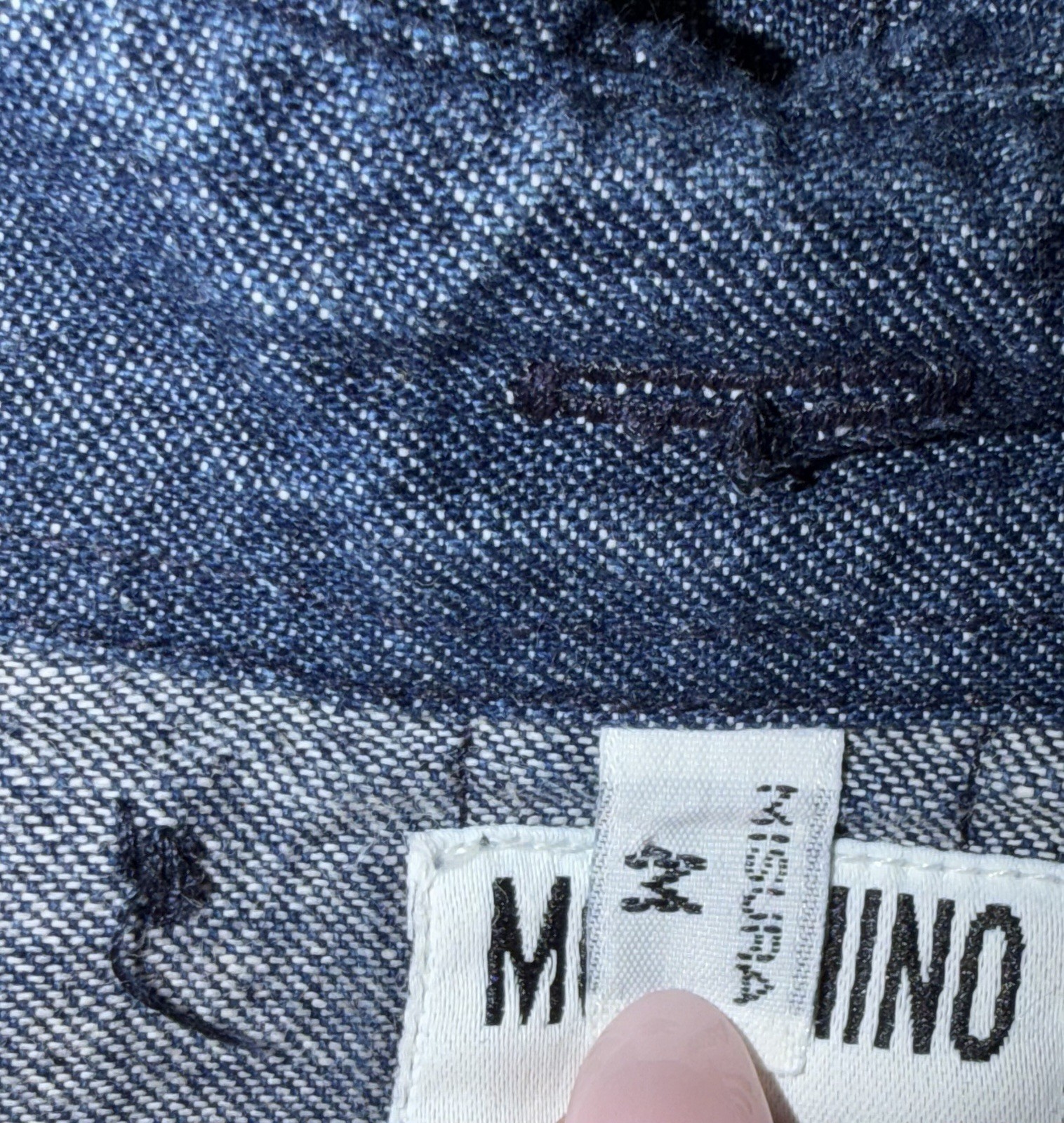VTG 90s Franco Moschino Jeans Iconic Backwards Heart Peace Signs Denim Shirt MED