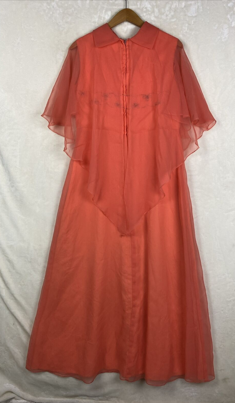 70s Chiffon Cape Dress with Rhine Stone Embellishment / Boho Hippie Goddess USA