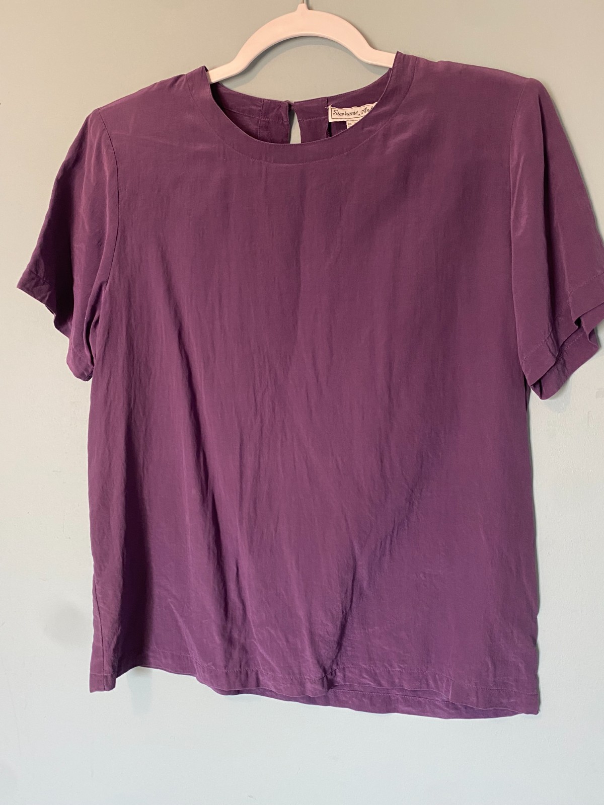 Vintage 90s Stephanie Andrews 100% Silk Blouse Purple Minimalist Quiet Luxury M
