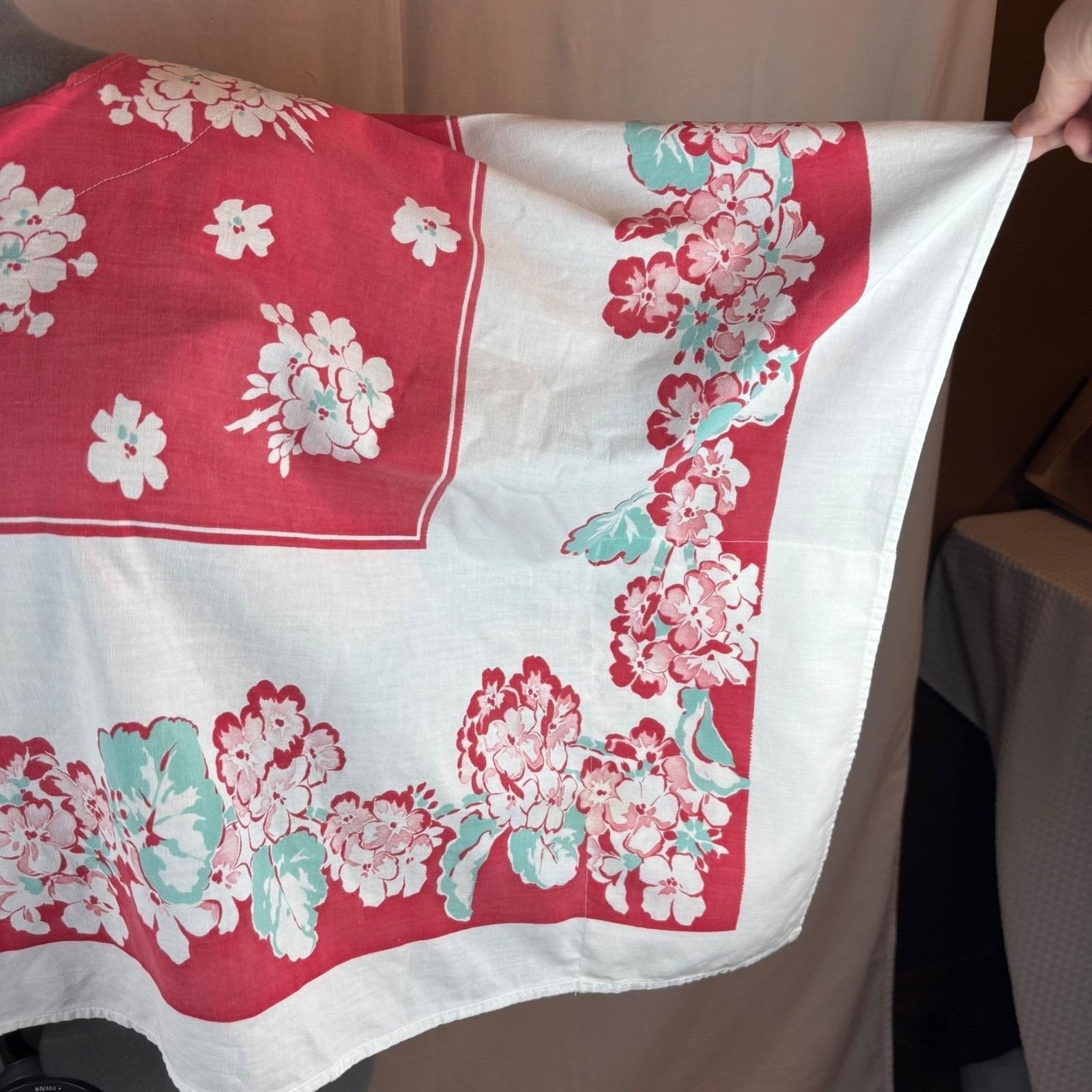 OS Plus Vintage Handmade Floral Tablecloth Caftan Top Red Wht Turquse Split Neck
