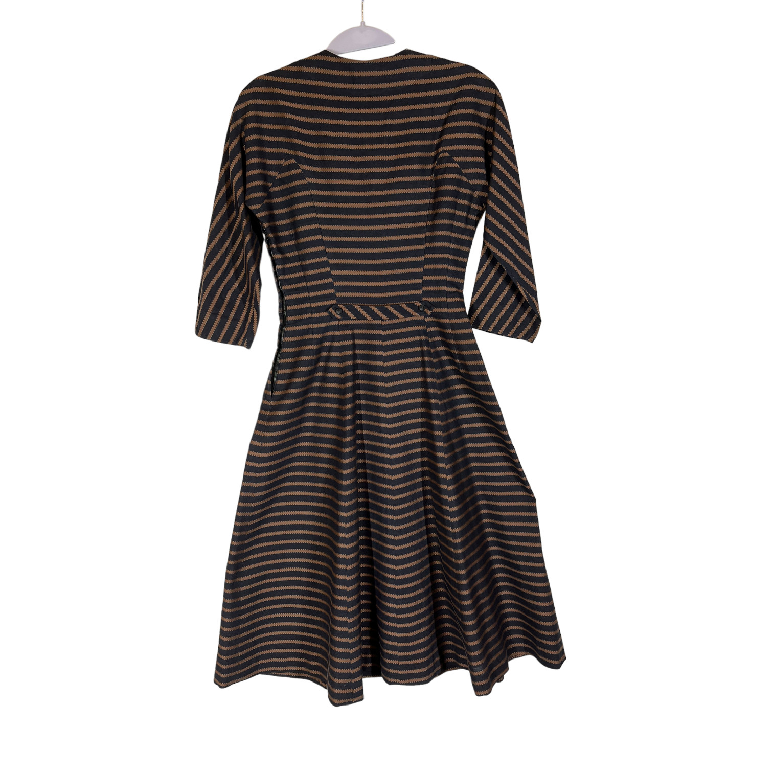 Vintage Bobbie Brooks 1960s Dress Black Coppery Brown Striped