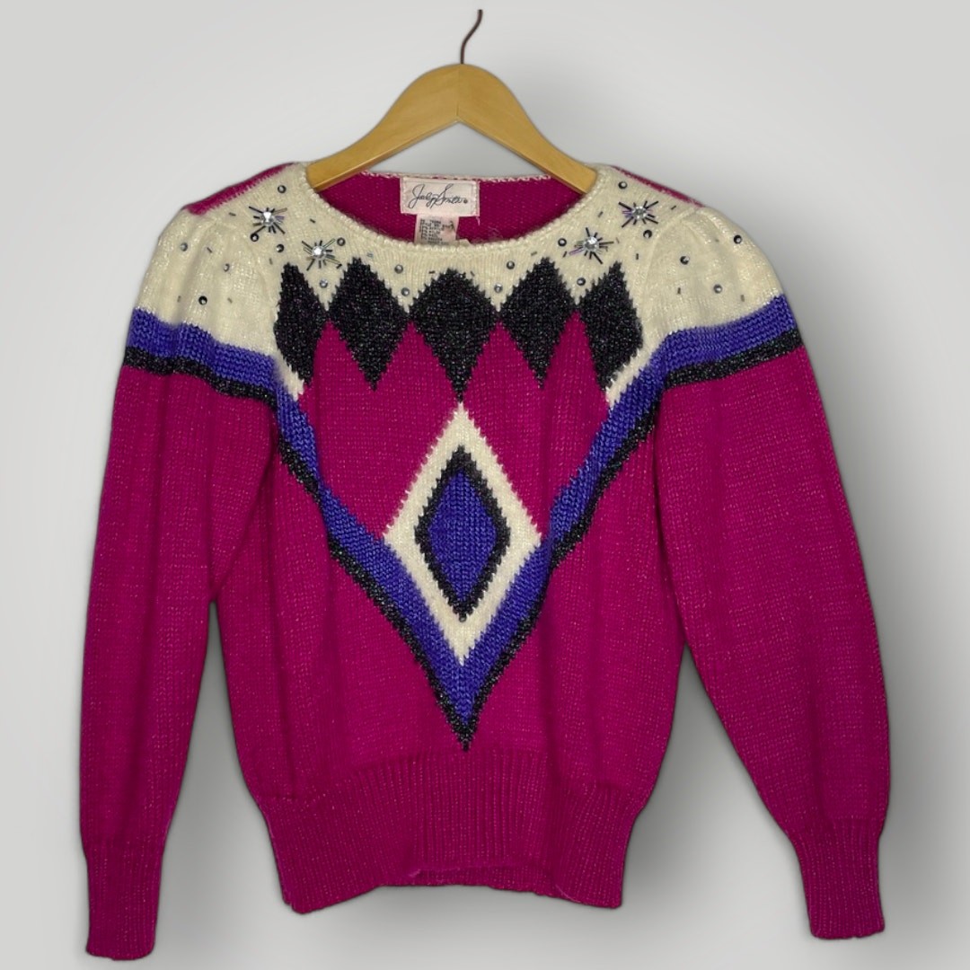 Vintage Jaclyn Smith Angora Wool Blend Top Fuschia Sweater Pullover Small