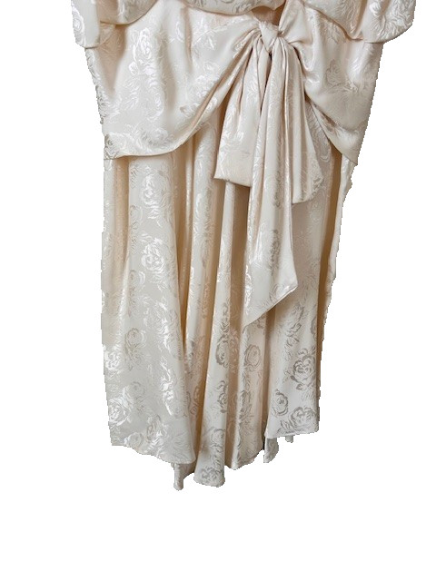 Jack Mulqueen Vtg 80’s Evening Dress Sz 8 Ivory Floral Jaquard Silk Drop Waist