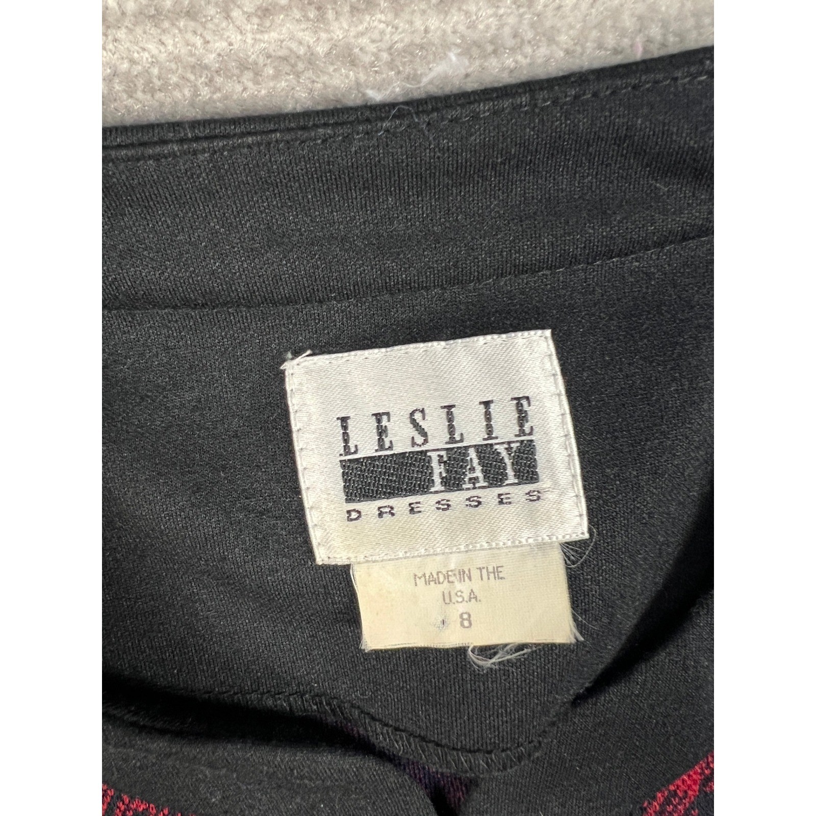 Leslie Fay Jacket Womens 8 Red Navy Plaid Vintage Knit Button Front Collarless