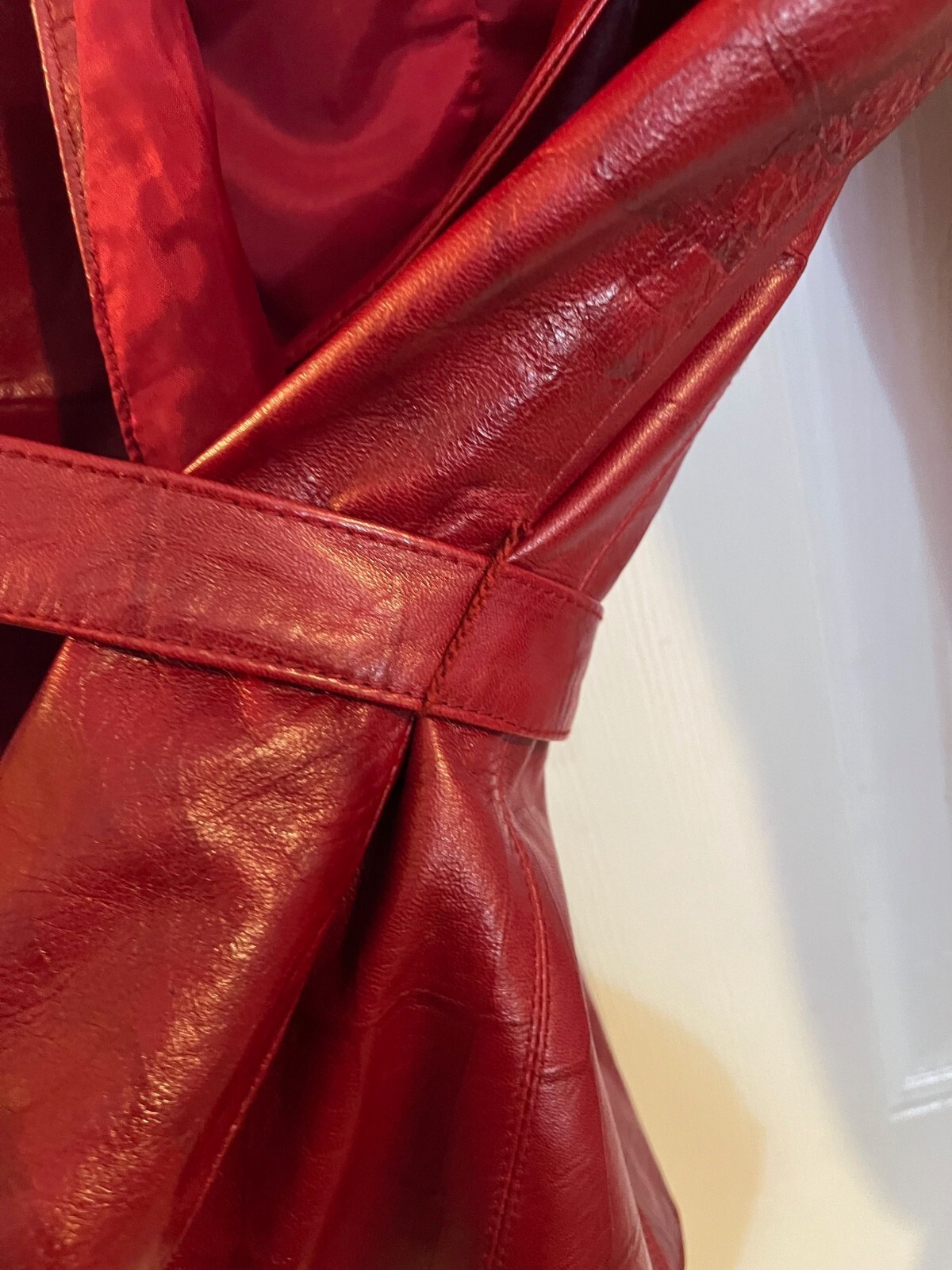 Noviello Bloom Vintage Red Leather Jacket Croc-Embossed Wrap Belt Size 4 Women’s