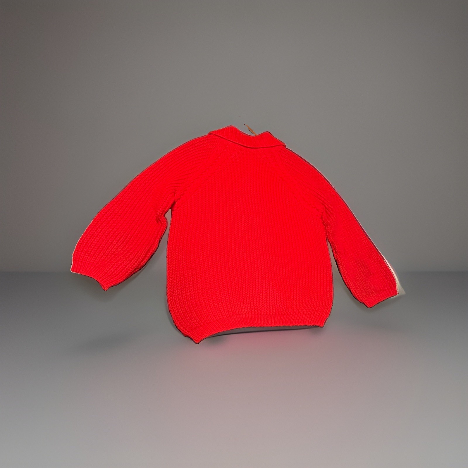 ⁠Vtg 60s 70s British Vogue Red Chunky Knit Cardigan Sweater Turbo Orlon Acrylic