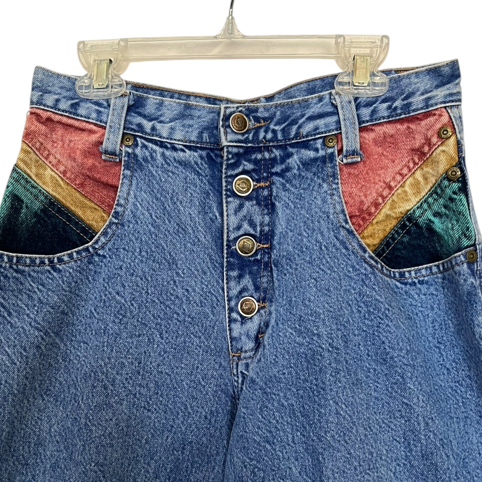 Vintage 90s Zena Jeans 27 X 31 Color Block High Rise Mom Acid Wash New Wave