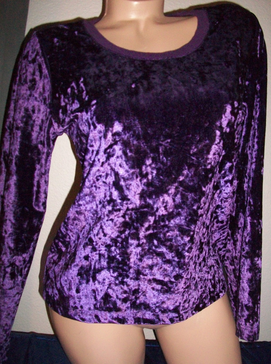 Vtg Fashion Bug Purple Silver Crushed Velvet Pullover Top S