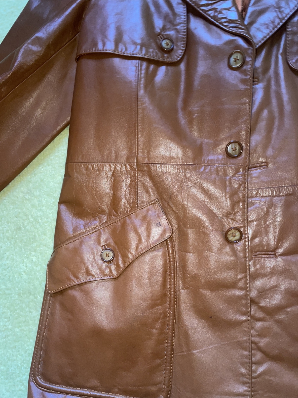 Brown 70’s Leather Jacket Richmond Brothers Leather Trench Men 40R