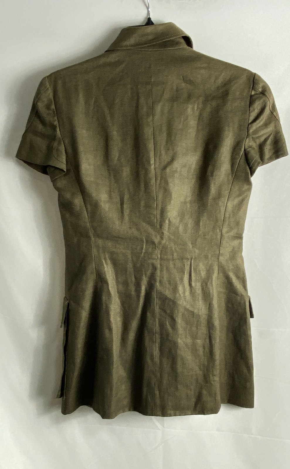 Vintage Versace Women’s Olive Green Linen Silk Safari Utility Jacket Dress Sz 38