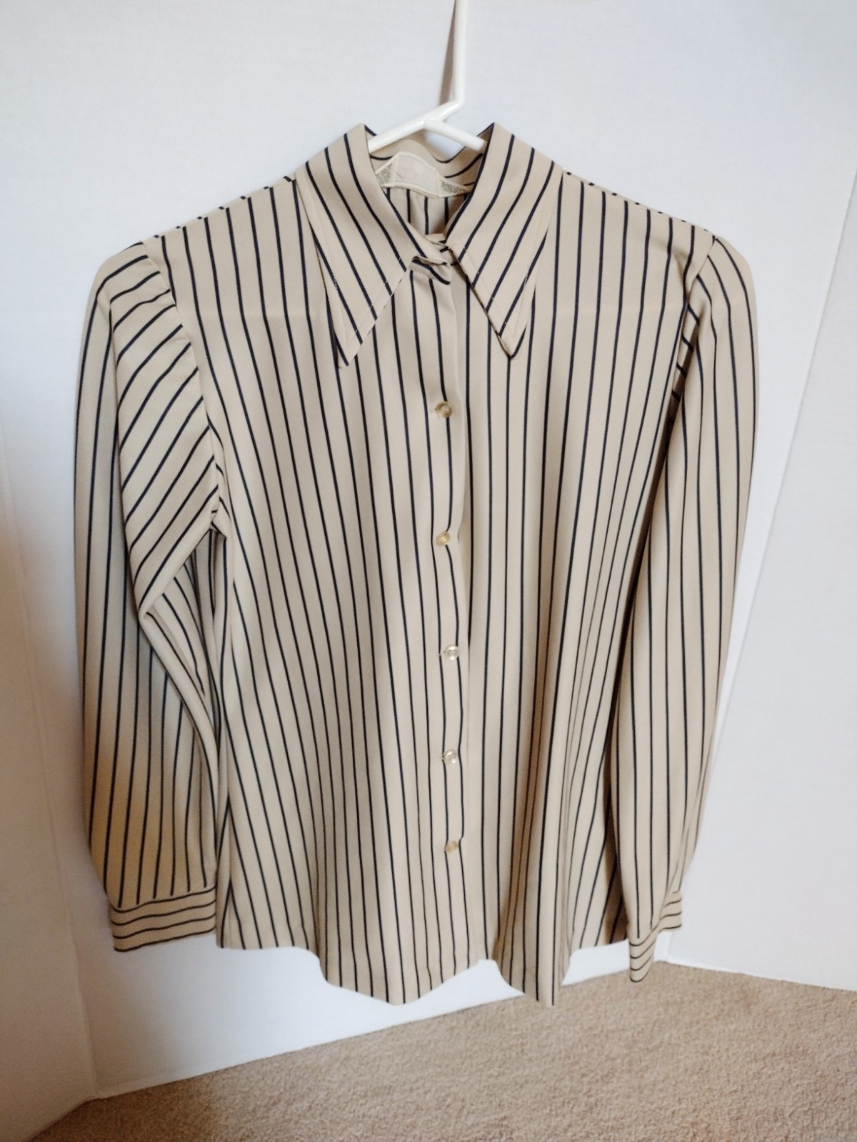 Vintage Koret Of California Women’s Button Down Cream And Black Stripes