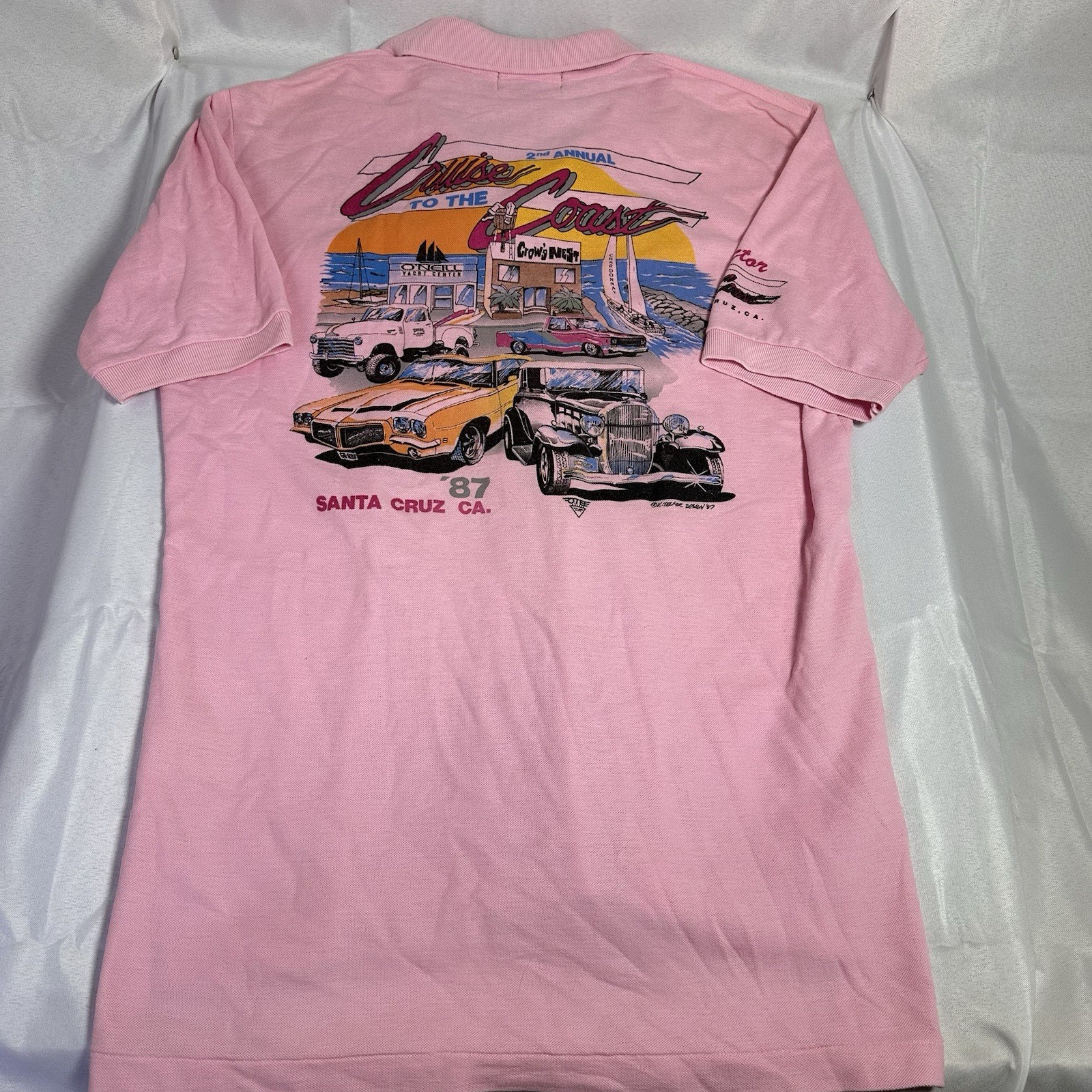 SANTA CRUZ (1987) Car Show Adult Polo 1/4 Button Shirt Sz (L) Pink “DIRECTOR”