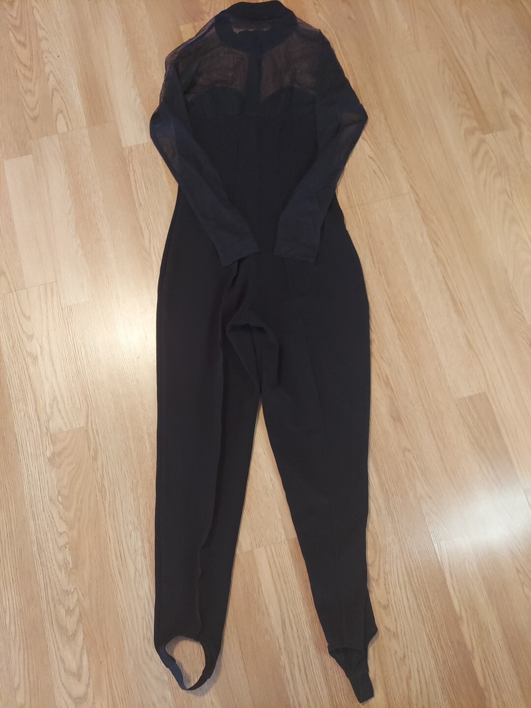 Vintage SOIREE Black/ Sheer Long Sleeve Foot Band Jumper/ Stretch (SEE PHOTOS)
